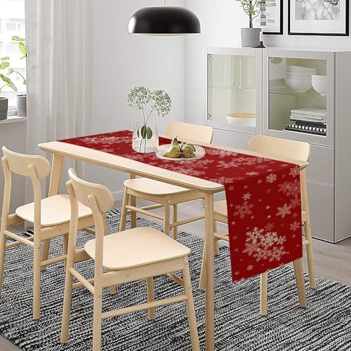 YSWOW Christmas 13x70in Table Runner - Burlap Cotton Linen Snowflake Holiday Decor