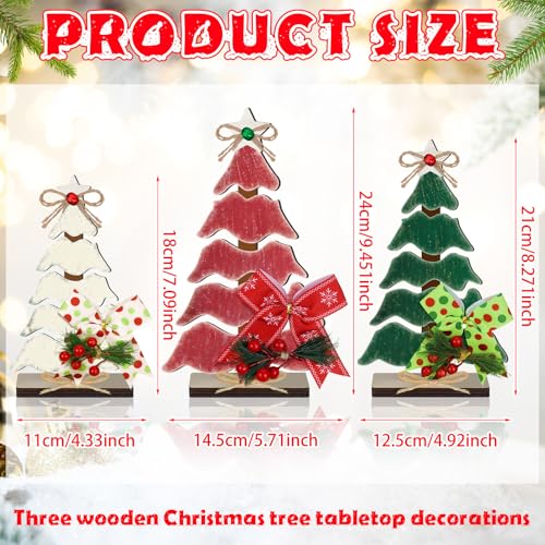 CroBlissful Classic 3-Piece Wooden Christmas Tree Tabletop Decor Set