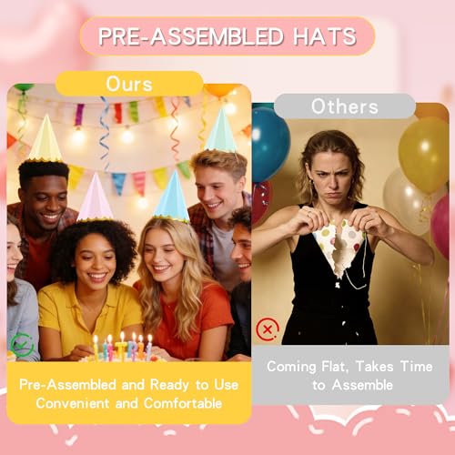 24-Piece Pre-Assembled Party Hats for Adults and Kids, Bulk Party Favors