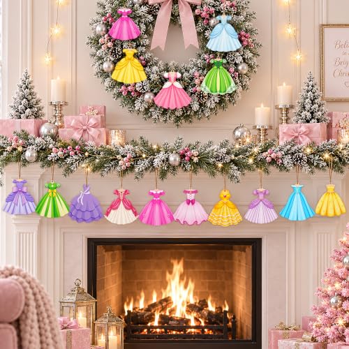 36 Pcs Princess Dress Christmas Tree Ornaments - Wooden Princess Ornaments Set