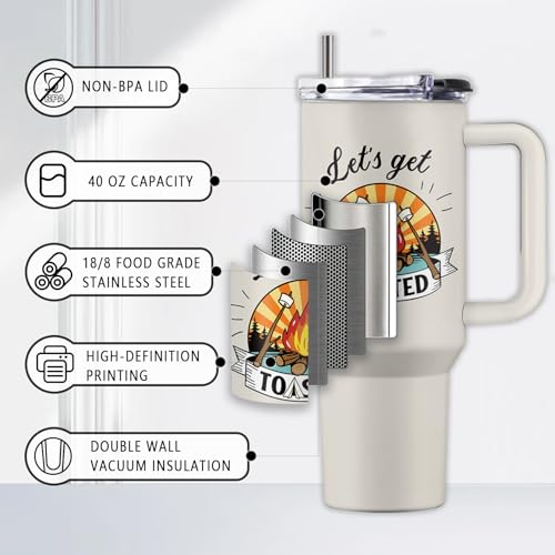 40oz Stainless Steel Camping Tumbler with Handle & Straw - Insulated Drinkware