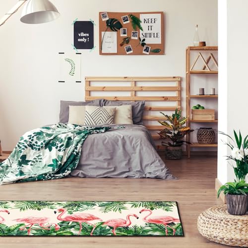 2-Piece Flamingo Kitchen Rug and Mat Set, Non-Slip Washable Floor Mats