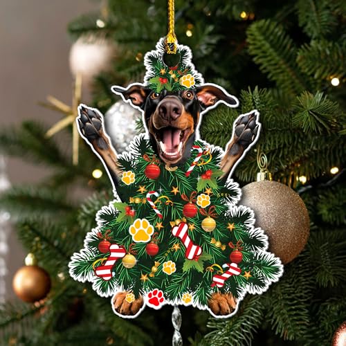 Doberman Christmas Ornament 2026 – Doberman Pinscher Xmas Tree Acrylic (Variation: Doberman Pinscher Xmas Tree)
