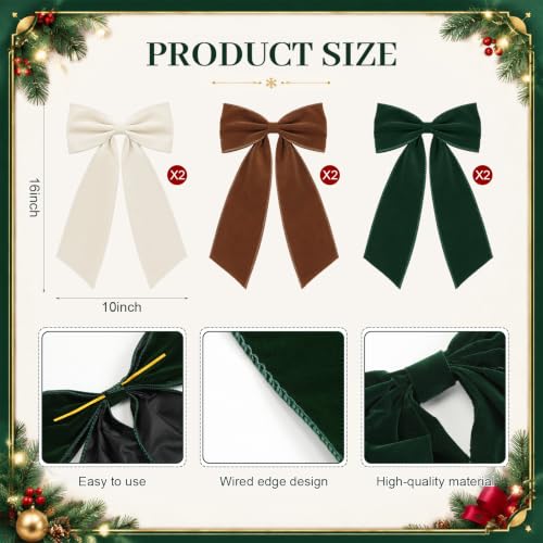 Riceshoot Earth Tone Velvet Christmas Bow Set - Large Holiday Tree Decor, 6 Pack