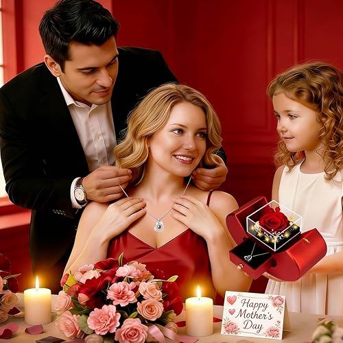 Preserved Real Rose Gift Box with I Love You Necklace for Her