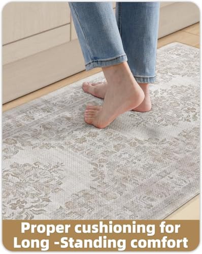 24x59 Vintage Boho Anti-Fatigue Kitchen Mat, Waterproof Cushioned Standing Rug