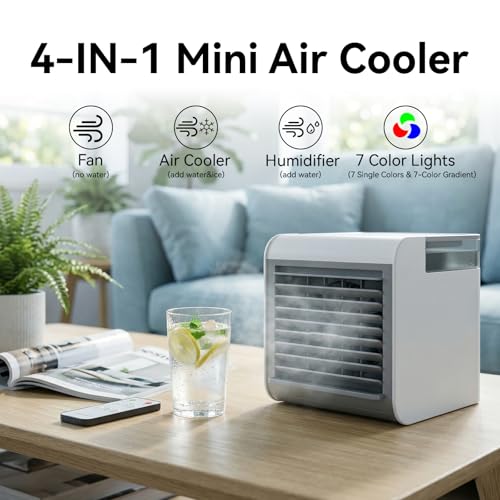 Portable Air Conditioner Fan, 4-in-1 Mini Evaporative Cooler with 450ml Tank