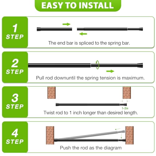 Adjustable Tension Curtain Rod, 16-38 Inch Black Spring Rod for Windows