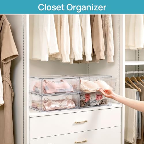 Clear Stackable Storage Drawers 2 Pack Large Plastic Bins for Closet and Pantry