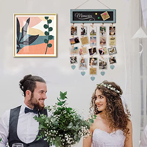 Wall Hanging Photo Collage Display Board with 30 Clips and Magnetic Blackboard
