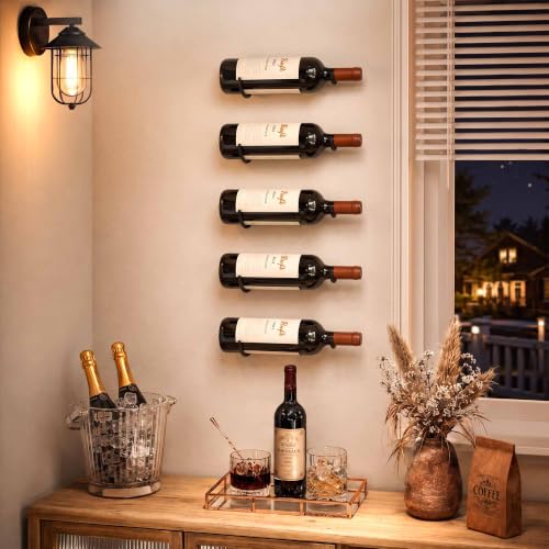 Wall Mounted Wine Rack - 6-Piece Metal Hanging Bottle Holder Set