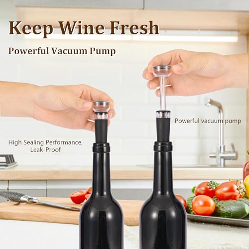 QONYFONE Black Vertical Lever Wine Corkscrew Set - 5-Piece with Foil Cutter & Stopper