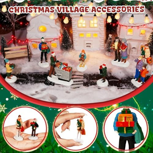 8PCS Christmas Village Figurines Set - Hand Painted Resin Miniature Decor