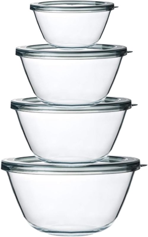 MCIRCO Glass Mixing Bowls Set - 4 BPA-Free Nesting Bowls for Meal Prep & Food Storage | 0.8-4.8 Qt