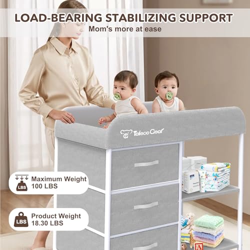 Portable Baby Changing Table with Waterproof Pad and 3 Storage Baskets
