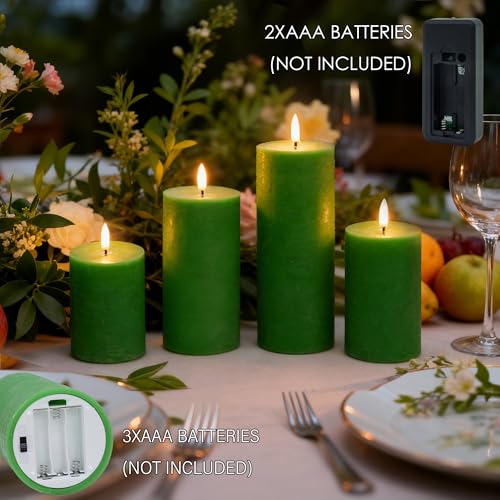 Green Flameless Candles, 4Pack Christmas Battery Operated Candles