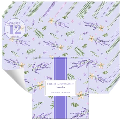 Lavender Scented Drawer Liners - 12 Sheets Non-Adhesive Paper for Dressers