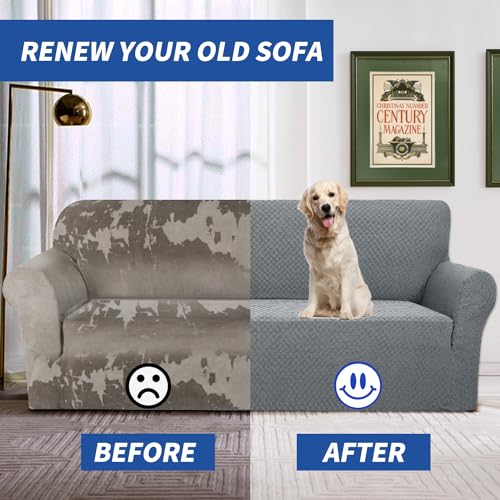 High Stretch Jacquard Sofa Cover for 3 Cushion Couch - Light Gray