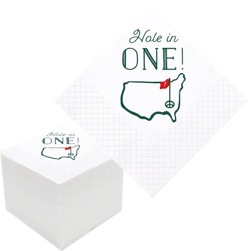 Geloar Golf Cocktail Napkins, 100 Pack Hole in One First Birthday Golf Themed Paper Disposable Cocktail Beverage Napkins for Baby 1st Hole In One Birthday Decorations 2-Ply, 5x5 Inches (Hole in One)