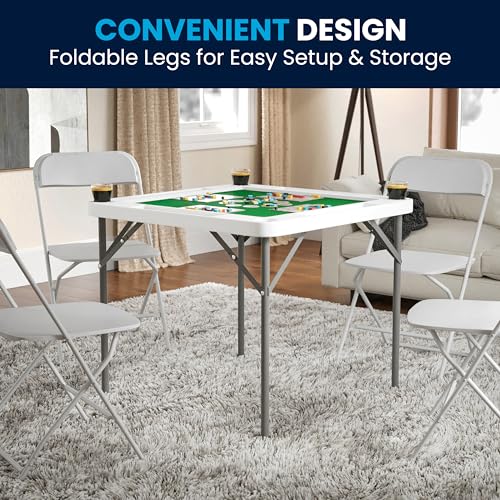 34.5" Folding Card Game Table with Felt Top and Cup Holders
