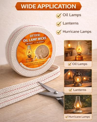 1/2 Inch x 30 Ft Flat Cotton Oil Lamp Wick for Lanterns and Oil Lamps
