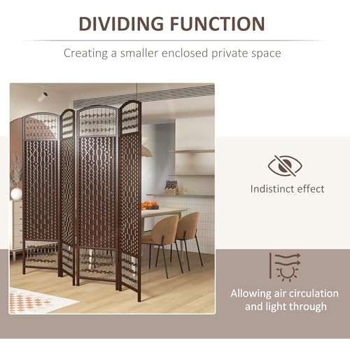 4-Panel Woven Room Divider, Folding Privacy Screen Partition, 67-inch Tall