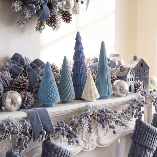 Dusty Blue 5-Pcs Velvet Christmas Cone Trees Set by Weysat (Dusty Blue Variation)