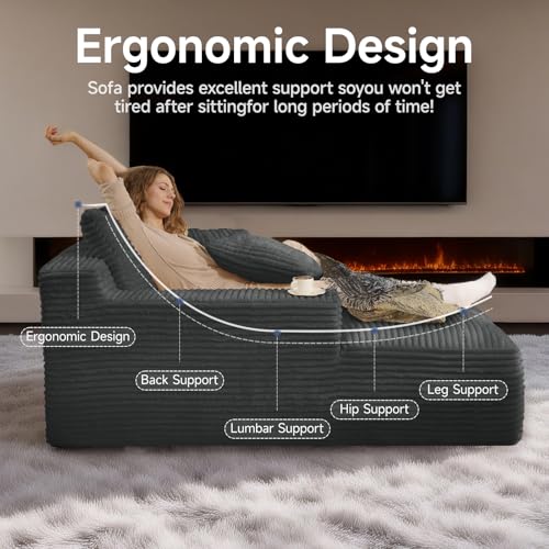 68" Oversized Corduroy Chaise Lounge Chair with Spring-Support Cushion