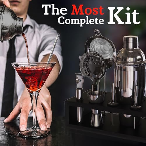 Highball & Chaser Gunmetal 13-Piece Cocktail Shaker Set with Bar Tools & E-Book