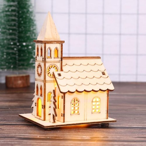 BESPORTBLE Christmas Village House - LED Light-Up Rustic Church Ornament | Beige Mini Building Decor