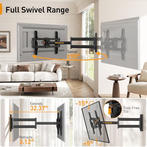 Full Motion Long Arm Corner TV Wall Mount Bracket for 37-75 Inch TVs