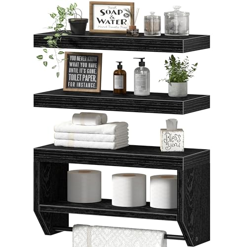 Floating Bathroom Wall Shelves - 16-Inch Wood Farmhouse Storage Set of 3