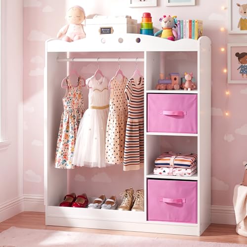 Kids Dress Up Storage Wardrobe with Full Length Mirror and Hanging Rack
