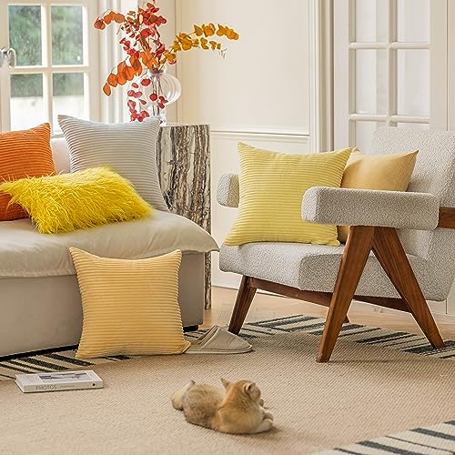 Home Brilliant Striped Corduroy Throw Pillow Covers - Set of 2, 18x18 Light Yellow