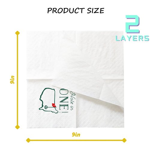 Geloar Golf Cocktail Napkins, 100 Pack Hole in One First Birthday Golf Themed Paper Disposable Cocktail Beverage Napkins for Baby 1st Hole In One Birthday Decorations 2-Ply, 5x5 Inches (Hole in One)
