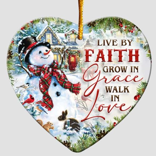 Ceramic Snowman Christmas Ornament - Live by Faith Holiday Keepsake