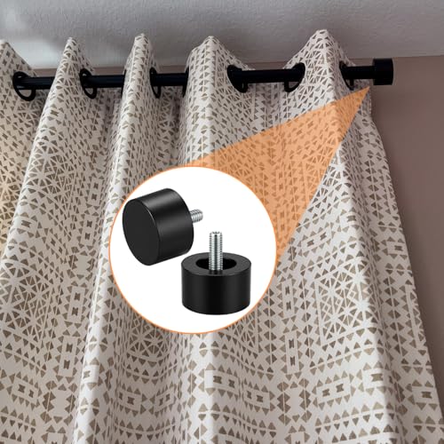 4 Pack Metal Curtain Rod Finials, Black End Caps for 1/4"-20 Threaded Rods