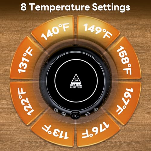 Electric Coffee Mug Warmer with 8 Temperature Settings & Auto Shut-Off – Desk Beverage Heater for Coffee, Tea, Water, Milk & Cocoa – GNIYUIX