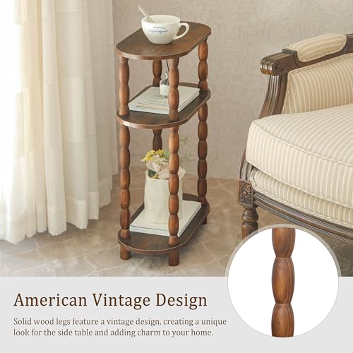 3-Tier Narrow Side Table, Skinny End Table for Small Spaces, Rustic Brown