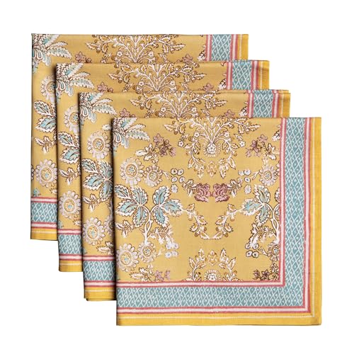 Reusable 100% Cotton Cloth Napkins Set of 4, 20x20 Inch Floral Table Linens