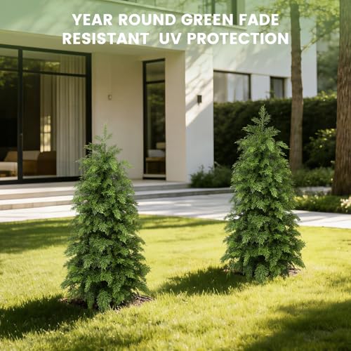 HABAGOU 3ft/2 Pack Artificial Cedar Topiary Trees - UV-Resistant Faux Pine for Outdoor & Indoor