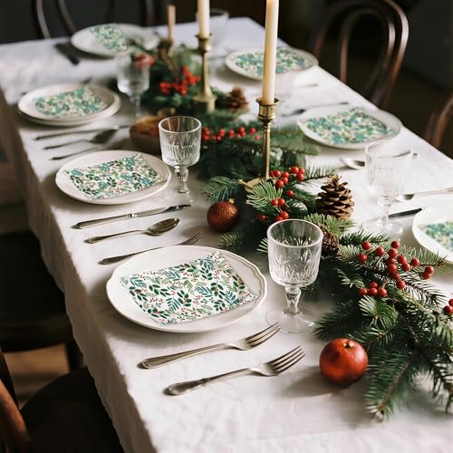 WRAPAHOLIC 50Pcs Christmas Paper Napkins, Holly & Red Berry 3-Ply
