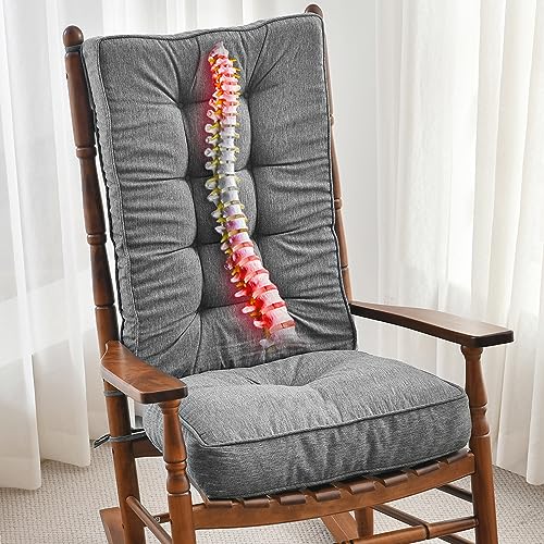 Memory Foam Rocking Chair Cushion Set, Non-Slip Seat & Back Pad, Heather Gray