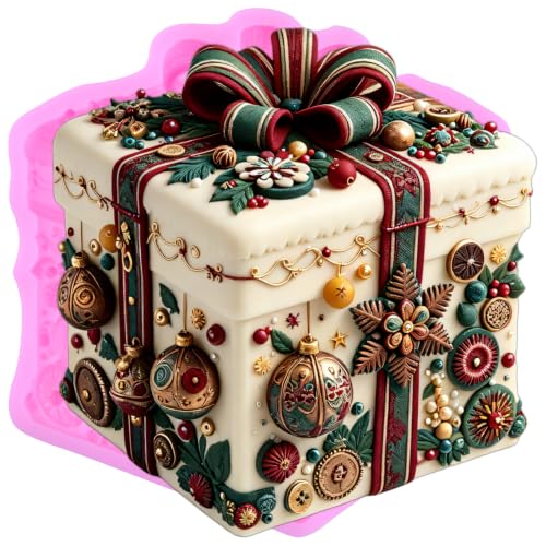 Christmas Gift Box Silicone Fondant Mold - Present Box 3D, Style O