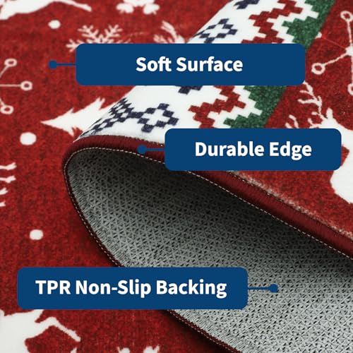 GarveeHome Red 6' x 9' Christmas Vintage Boho Medallion Area Rug, Non-Slip Low-Pile Indoor Carpet