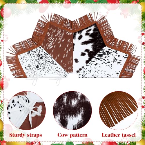 Stylish Shappy Western Cow Christmas Tree Skirt 48 Inch Holiday Decor with Tassels