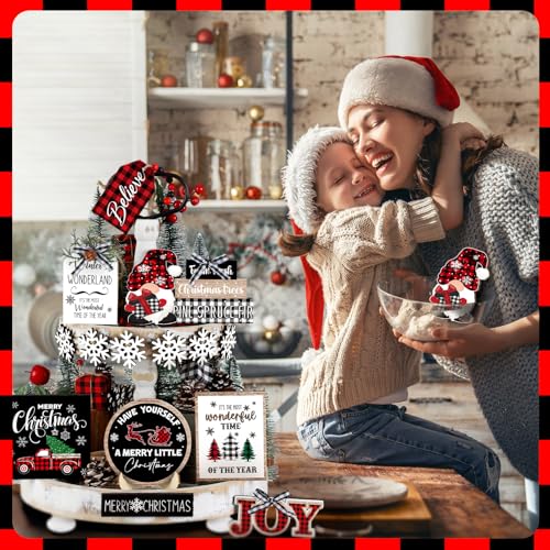 Christmas Tiered Tray Decoration Set - 15 Wooden Kitchen Home Decor Signs