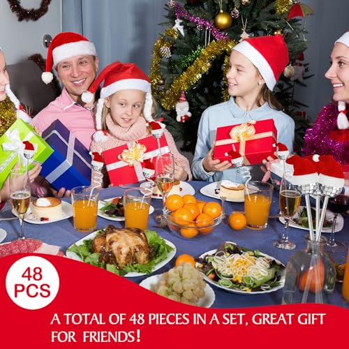 Sliner 48 Pack Christmas Disco Ball Straws & Stirrers with Hats - Reusable Plastic Cocktail Accessories for Holiday Parties