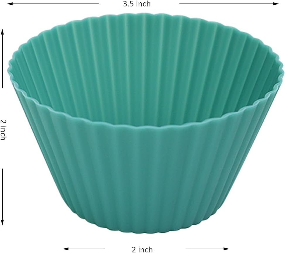 Skiennix Extra Large Silicone Muffin Cups - 12 Pcs Reusable Jumbo Baking Liners | 3.54 Inch, Easy to Clean, Green & White
