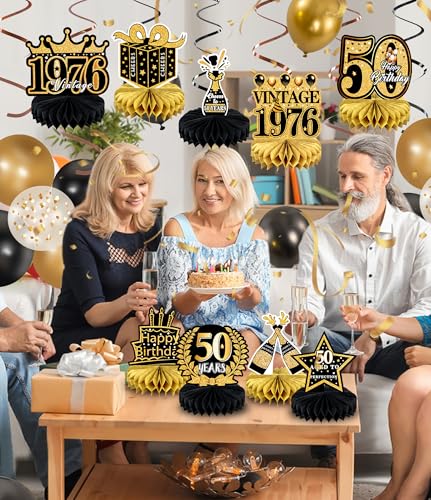 50th Birthday Party Table Decorations - Black and Gold Honeycomb Decor